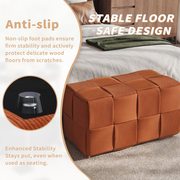English Elm Ottoman Square Corduroy Upholstered Footrest with Ribbed Texture for Living Room Seating Brown W3851P453274