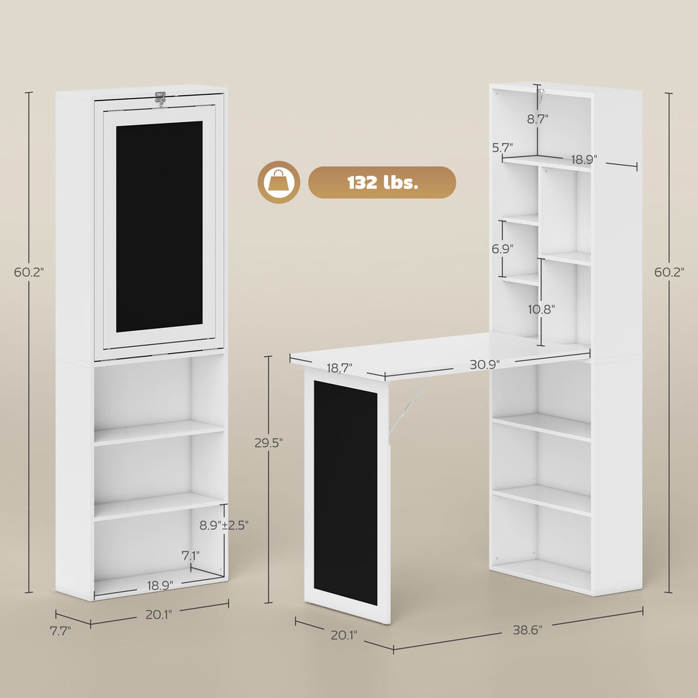 English Elm Fold-out Wall Mounted Convertible Workstation with Blackboard Panel and Adjustable Shelf T3971P387764