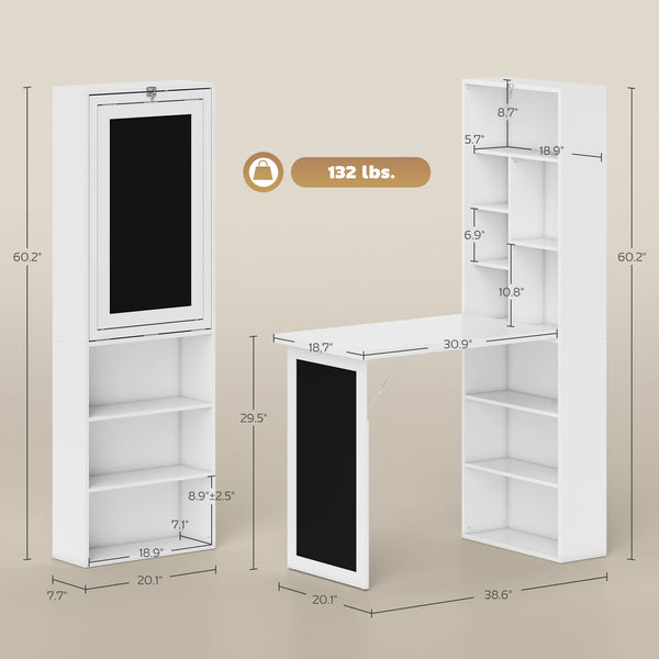 English Elm Fold-out Wall Mounted Convertible Workstation with Blackboard Panel and Adjustable Shelf T3971P387764