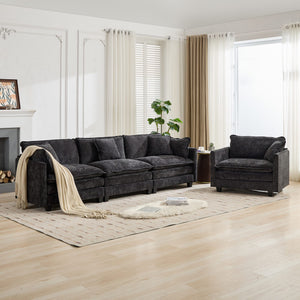 English Elm Cloud Modular Three Seat Sofa Chenille Upholstered with Double Layer Cushions for Living Room Black W1143S00052