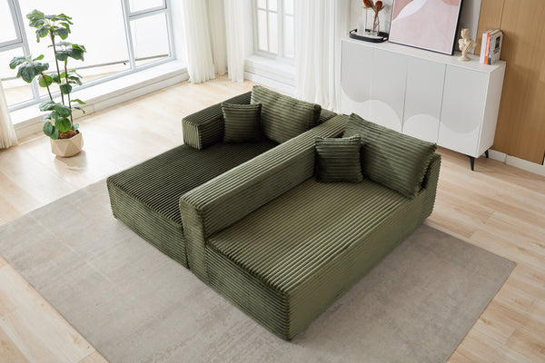 English Elm Compression Sectional Couch – Cozy Green Corduroy L-Shaped Sofa With Chaise For Small Spaces & Lounging W3723S00003