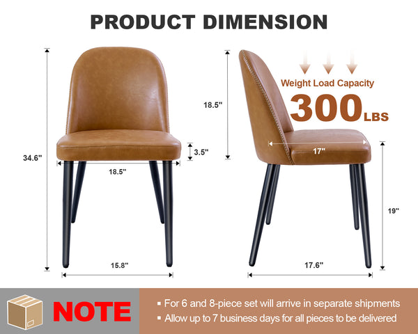 English Elm Beige Pu Leather Armless Dining Chair Set of 4 with Matte Black Iron Legs Modern Brown Yellow T3967P497835