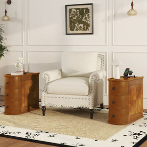 English Elm End Table With Charging Station – Stylish Sofa Side Table With Storage Drawers, Fully Assembled! W2593P289145