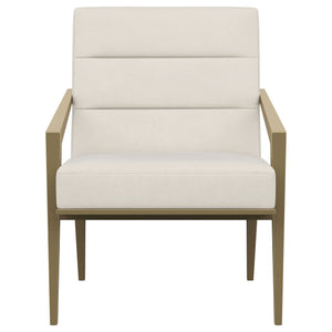 English Elm Merriman Upholstered Metal Arm Accent Chair with Gold Frame, Sculpted Sloping Arms and Luxe Comfort (96) Cream B062P299926