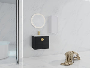 English Elm 24" Wall-Mounted Bathroom Vanity With Ceramic Sink & Side Cabinet - Stylish Storage Solution! W999S00326