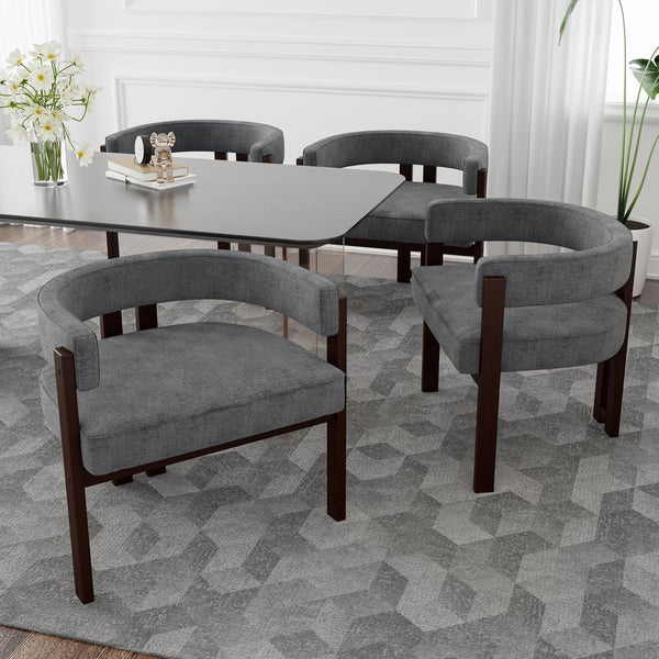 English Elm Modern Chenille Barrel Dining Chair with Metal Base, Plush Foam Seat, Compact Accent Seat for Home Gray W395P233456