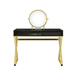 English Elm Coleen Black & Gold Vanity Desk with Mirror and Jewelry Tray — Metal Frame, 2 Drawers, Chic Storage B2726P315736