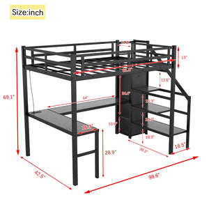English Elm Twin Xl Metal Loft Bed With L-Shaped Desk & Usb Ports – Stylish Space-Saver For Teens & Adults! W1580S00041-GIGA