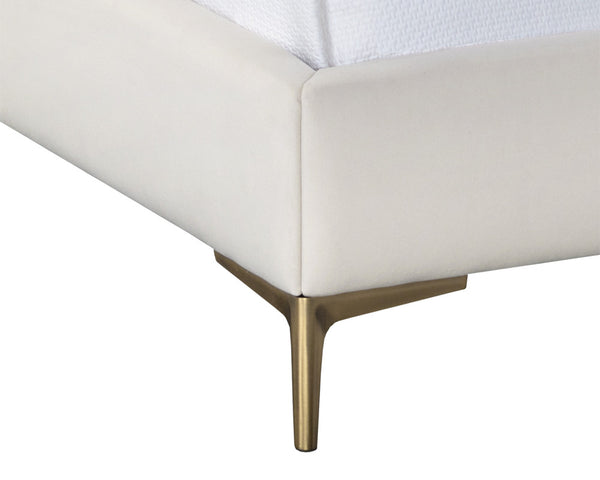 Sunpan Cairo Bed - King - Luxurious Antonio Porcelain With Tufted Comfort, Antique Brass Legs & Durability Cream Fabric 105562