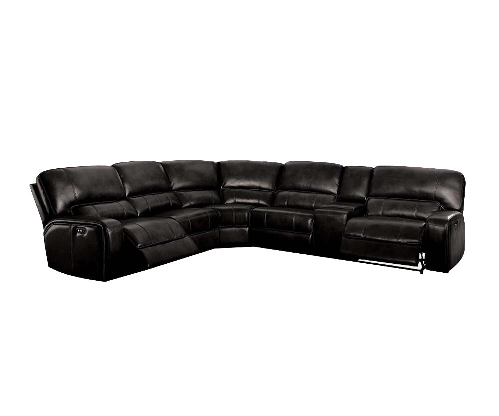 English Elm Saul Black Faux Leather Power Recliner Sectional with USB Ports, Cupholder Console & Storage - Sleek Comfort B2726S00121
