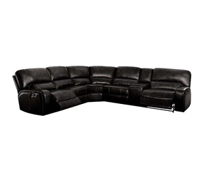 English Elm Saul Black Faux Leather Power Recliner Sectional with USB Ports, Cupholder Console & Storage - Sleek Comfort B2726S00121