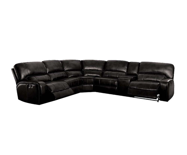 English Elm Saul Black Faux Leather Power Recliner Sectional with USB Ports, Cupholder Console & Storage - Sleek Comfort B2726S00121
