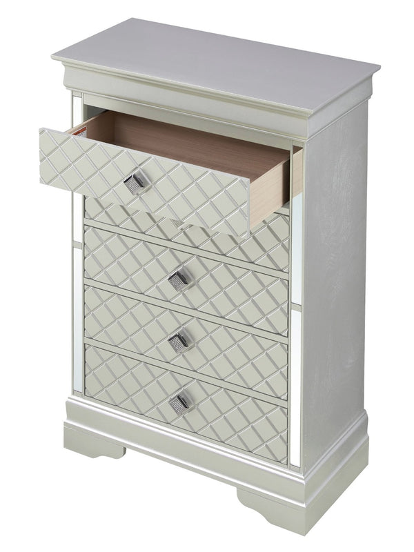 English Elm Verona Silver Champagne Chest – Modern Glamour With Embossed 'X' Design For Elegant Bedroom Storage B078108370-GIGA