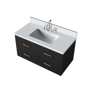 English Elm Black Single Sink Vanity With Cultured Marble Top & Faucet Set – Elegant, Space-Saving Design! B2731P257956