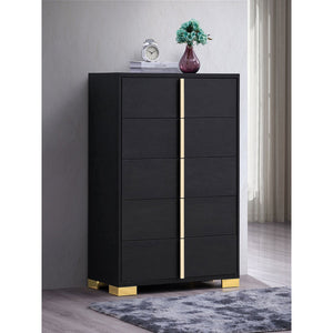 English Elm Medici 5-Drawer Chest - Sleek Black Storage Solution With Gold Accents For Modern Bedrooms & Decor B062P353270