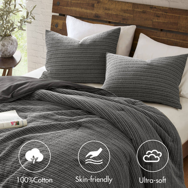 English Elm 3PCS King Comforter Set – Plush Washed Microfiber Comforter & Shams, Hypoallergenic 100% Poly Fill Luxury Charcoal 23 L x 21 W x 13 H B035P341107