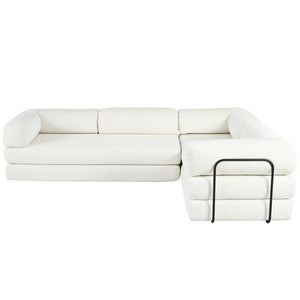 English Elm U_style Modular Corduroy Sectional Sofa Converts to Guest Bed for Apartment Living Beige WY000463AAA