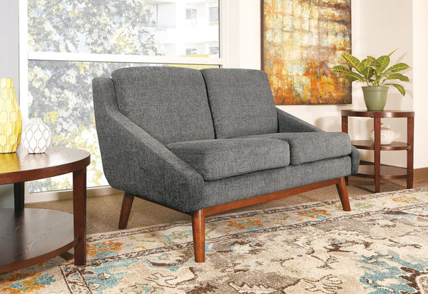 OSP Home Furnishings Mid-century Open Arm Loveseat with Solid Wood Legs and Plush Fiber Cushions Loveseat Charcoal SL4422R-MC4