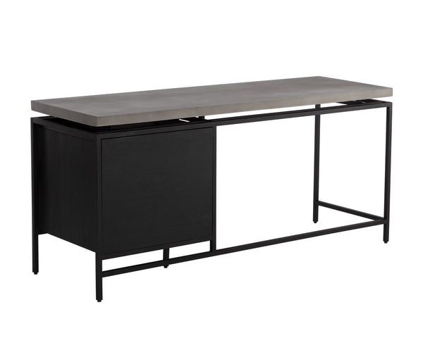 Sunpan Norwood Desk - Modern Concrete & Pine Wood Blend with Unique Texture, Black Metal Frame, 63" Wide