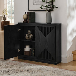 English Elm Mid Century Modern V-Shape Storage Cabinet – Stylish Buffet & Sideboard For Small Spaces, Black Finish W1801P362148