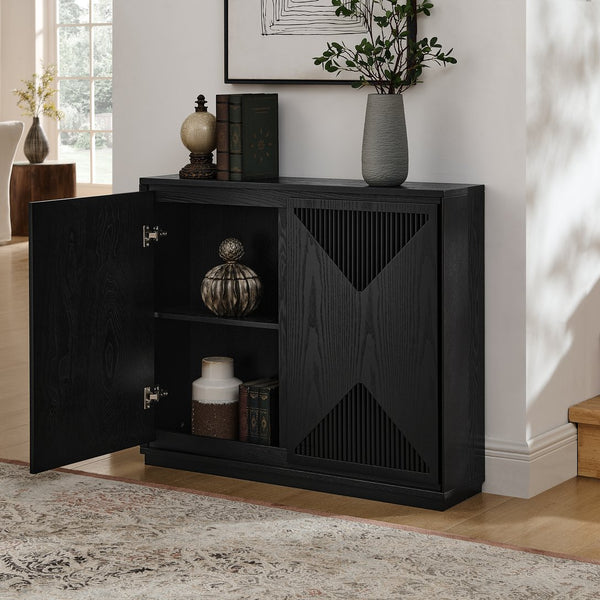 English Elm Mid Century Modern V-Shape Storage Cabinet – Stylish Buffet & Sideboard For Small Spaces, Black Finish W1801P362148