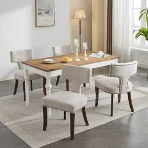 English Elm Mid Mid Century Modern Dining Chair with Curved Back, Copper Nail Trim, High-Density Foam & Walnut Legs Beige W1143P186366