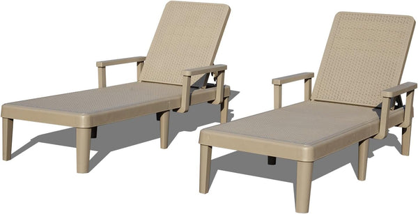 English Elm Pool Chaise Lounge Set of Two Resin Reclining Chairs for Patio Deck Garden Use Khaki W1859P477630