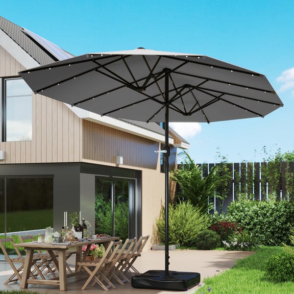 English Elm Outsunny Solar Led Patio Umbrella with Dual Canopy Vented Design and Sand Base W2225P485584