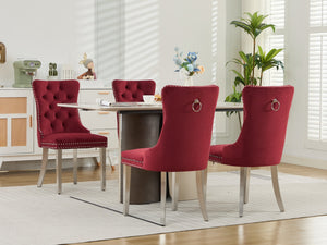 English Elm Nikki Velvet Tufted Dining Chair with Nailhead Trim and Chrome Legs – Plush High-Rebound Cushion Comfort WINE RED W1143P369090