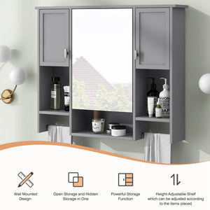 English Elm 35'' Modern Wall-Mounted Medicine Cabinet with Mirror, Ample Storage, Adjustable Shelves & Towel Bar Grey WF317173AAE