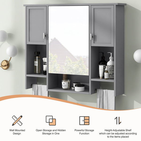 English Elm 35'' Modern Wall-Mounted Medicine Cabinet with Mirror, Ample Storage, Adjustable Shelves & Towel Bar Grey WF317173AAE