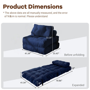 English Elm Modular Floor Sectional Corduroy Sofa Bed Low Profile Convertible for Studio Living Blue W3737P426645