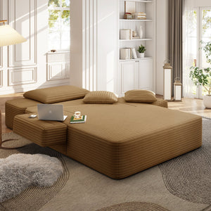 English Elm Luxurious Corduroy Convertible Chaise Lounge Sofa Bed with Storage and Coil Spring Foam Camel W3219P483086