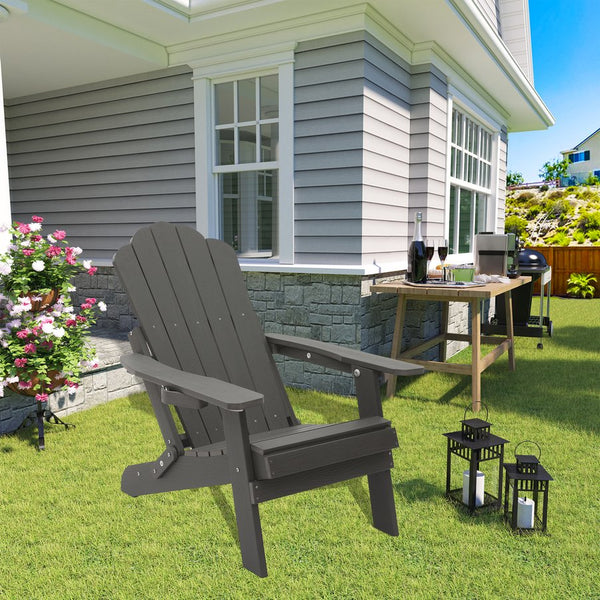 English Elm Adjustable Adirondack Chair Hdpe Wood Grain Outdoor Folding Seat with Cup Holder Gray T3609P482833