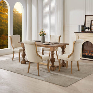 English Elm Snow Velvet dining chair with mid-century curved wood trim, plush foam support, sturdy solid wood craftsmanship and sculpted legs for elegant dining and lounge seating Beige W1143P332691