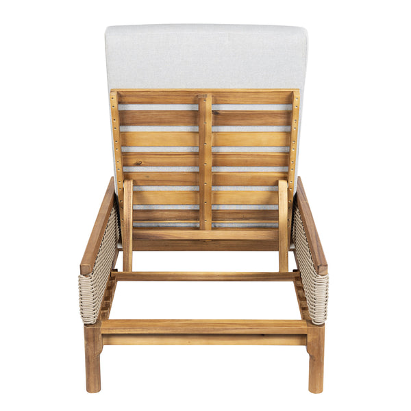 English Elm Solid Acacia Wood Outdoor Chaise Lounger Wicker Armrests Four Position Poolside N762P392954E
