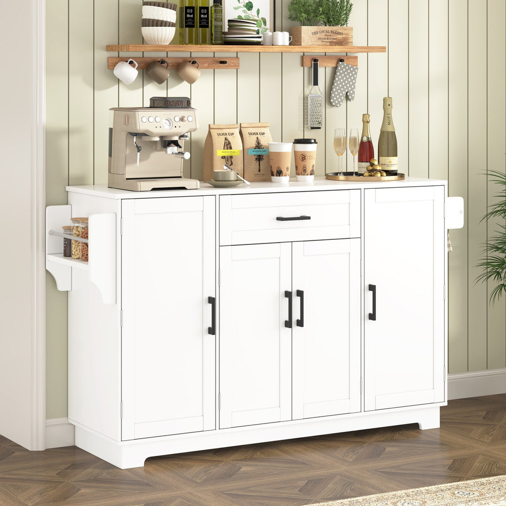 English Elm U_style Contemporary Buffet Cabinet Melamine Mdf Dining Room Storage with Adjustable Shelves White N711P437643K