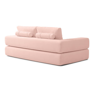 English Elm 81'' Corduroy Floor Sofa Convertible Loveseat Futon Sleeper with Foam Fill and Pillows Light Pink W1117P459735