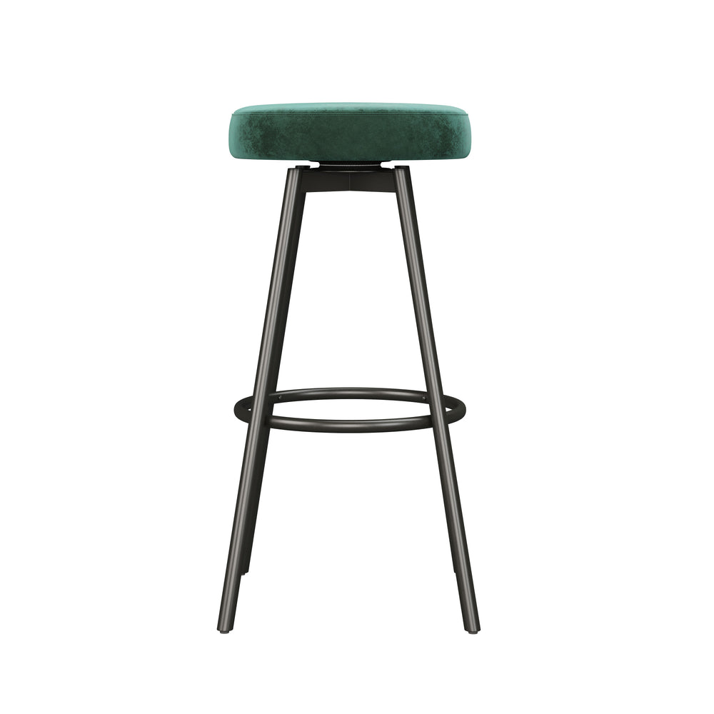 English Elm Walker Edison - Modern Modern Glam Upholstered Faux Velvet Bar Stool Set of 2 in Emerald – Ultra-Soft Foam Cushion, Steel Frame, Quick Assembly, Scratch-Resistant Glides B185P168961