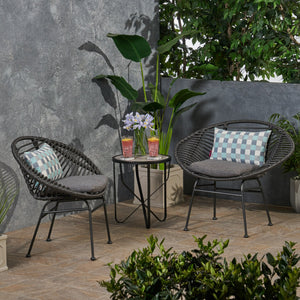 English Elm Christopher Knight Home® - SAN ANTONIO CHAIR Grey Woven Polyethylene Rattan Set of 2 with Water-Resistant Cushions & Steel Frame Modern Design 65039.00GRY