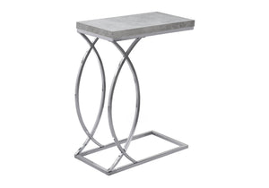 English Elm Accent C-Shaped Side Table with Glossy Laminate Top and Chrome Frame — Versatile Snack & End Surface Grey 26 L x 13 W x 6 H B2710P219215