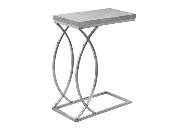 English Elm Accent C-Shaped Side Table with Glossy Laminate Top and Chrome Frame — Versatile Snack & End Surface Grey 26 L x 13 W x 6 H B2710P219215