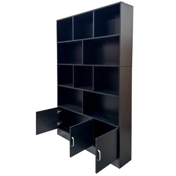 English Elm 70.87" Tall Cube Bookcase with 10 Open Shelves and Cabinet for Living Room or Office W331P377354
