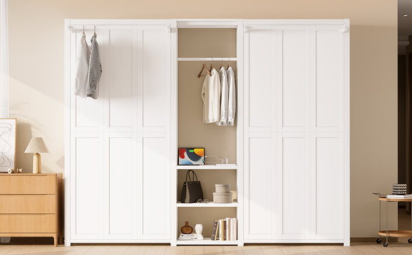 English Elm Twin Twin Murphy Bed with Metal Frame, Foldable 2-in-1 Space-Saving Design, Built-In Wardrobe, Shelves, Power Outlets and Durable Storage Solution White W1580S00287