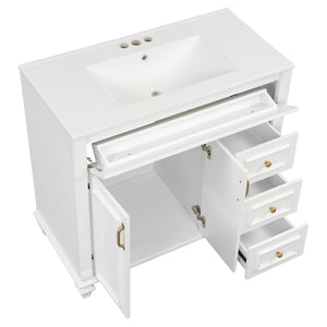 English Elm 36" Modern Bathroom Vanity with Ceramic Sink, Gold Handles, Flip-Out Drawer & Soft-Close Doors White N725P283623K