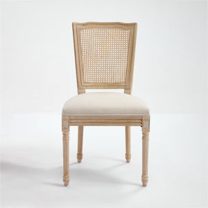 English Elm French Country Dining Chairs Set Of 2 - Upholstered Natural Rattan Back, Vintage Charm For Any Space W3426P324546