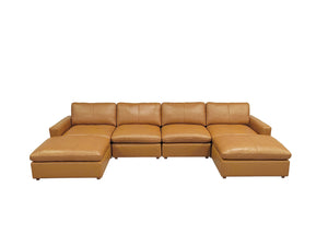 English Elm Leather Match Upholstered Modular Sectional for Spacious Open Plan Living Rooms Ginger B2748S00163