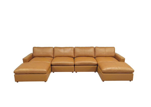 English Elm Leather Match Upholstered Modular Sectional for Spacious Open Plan Living Rooms Ginger B2748S00163