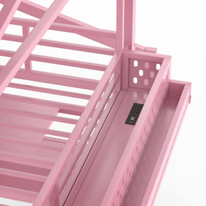 English Elm Twin Metal Loft Bed with Built-in Wardrobe Storage Stairs Led Lights and Usb Ports W5316S00048