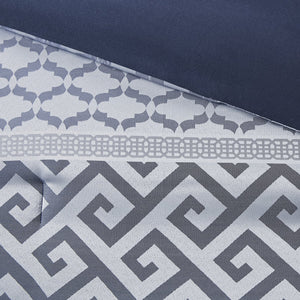 English Elm 7 Piece Jacquard Comforter Set Elegant Striped Geometric Design with Faux Silk Bedskirt & Pillows, Queen Navy 23.62 L x 18.9 W x 15.75 H B03597208